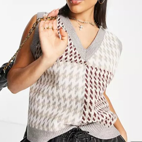 ASOS QED London Knitted Singlet in Multi Print Sweater Vest Oversized - Picture 1 of 16